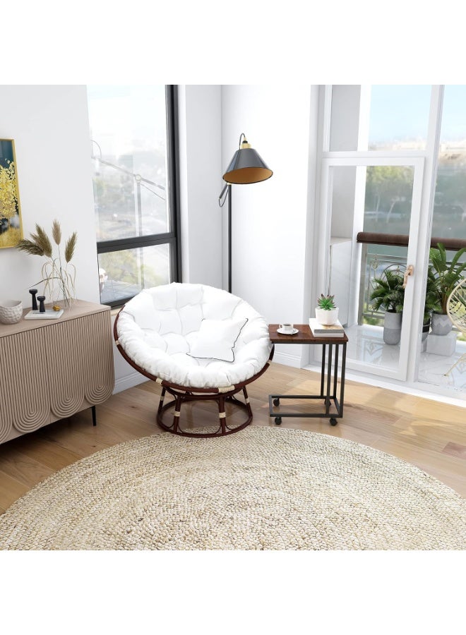 طاولة قهوة على شكل C مع عجلات، طاولة جانبية للأريكة وغرفة المعيشة، طاولة سناك متنقلة بسطح خشبي وهيكل معدني – أسود وبني - Image 5