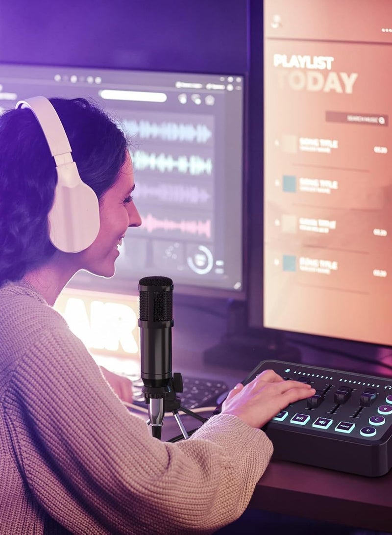 خلاط صوتي للألعاب بدقة عالية واجهة صوت قابلة للشحن خلاط RGB مع واجهة ميكروفون XLR طاقة فانتوم 48 فولت للبودكاست/التسجيل - Image 5