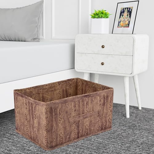 Kuber Industries Drawer Storage Box - Wardrobe Organizer for Clothes, Books | Closet Box With Handle | Non-Woven Wooden Storage Bin | Pack of 4 | Brown, 41x30x22 cm - Image 5
