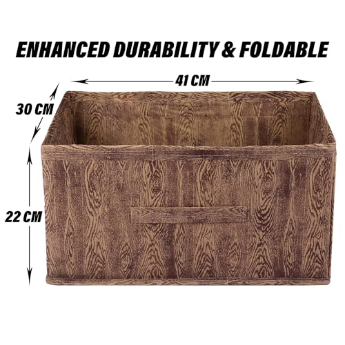Kuber Industries Drawer Storage Box - Wardrobe Organizer for Clothes, Books | Closet Box With Handle | Non-Woven Wooden Storage Bin | Pack of 4 | Brown, 41x30x22 cm - Image 3