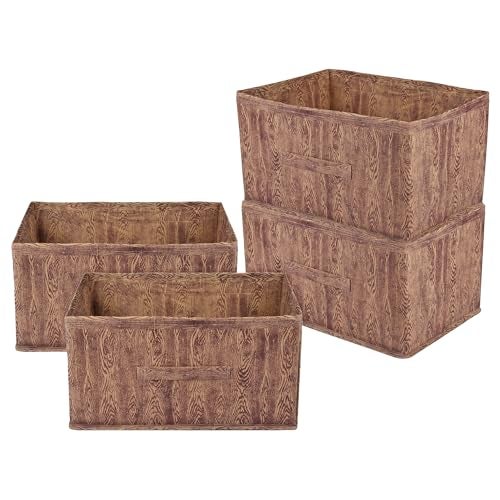 Kuber Industries Drawer Storage Box - Wardrobe Organizer for Clothes, Books | Closet Box With Handle | Non-Woven Wooden Storage Bin | Pack of 4 | Brown, 41x30x22 cm - Image 1
