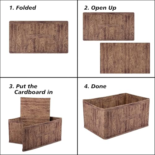 Kuber Industries Drawer Storage Box - Wardrobe Organizer for Clothes, Books | Closet Box With Handle | Non-Woven Wooden Storage Bin | Pack of 4 | Brown, 41x30x22 cm - Image 4