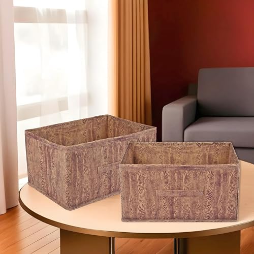 Kuber Industries Drawer Storage Box - Wardrobe Organizer for Clothes, Books | Closet Box With Handle | Non-Woven Wooden Storage Bin | Pack of 4 | Brown, 41x30x22 cm - Image 2