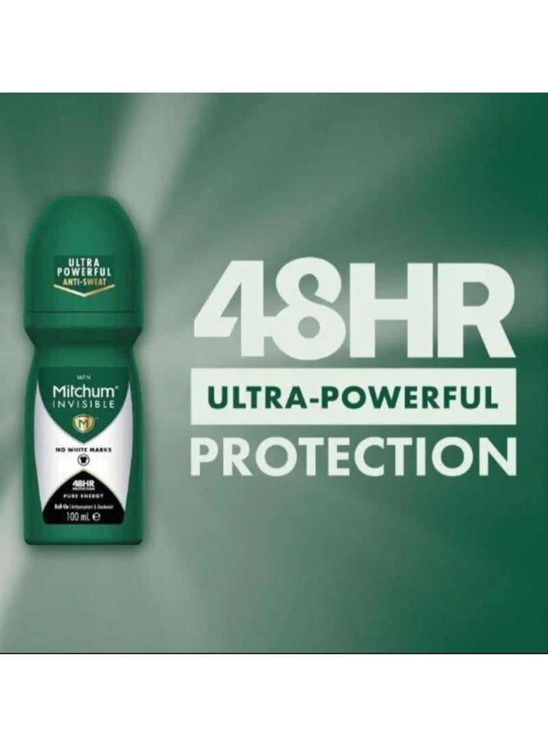 Mitchum Invisible Men Pure Energy 48HR Protection Roll On Anti-Perspirant & Deodorant 100 ml - Image 3
