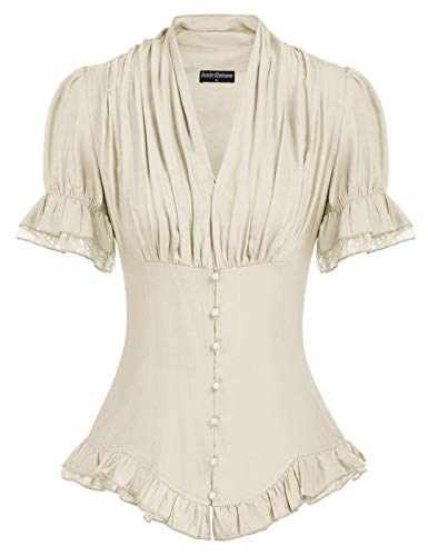 Scarlet Darkness Womens Work Tops Elegant Vintage Blouse Peplum Dressy Blouse Beige Button Down Shirt Beige S - Image 1