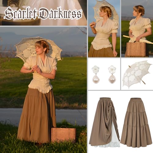 Scarlet Darkness Womens Work Tops Elegant Vintage Blouse Peplum Dressy Blouse Beige Button Down Shirt Beige S - Image 4