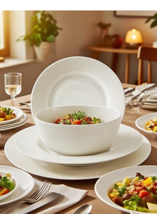 تراست طقم عشاء من البورسلين مكوّن من 32 قطعة باللون الأبيض؛ 8 قطع أطباق عشاء مقاس 27 سم، 8 قطع أطباق شوربة مقاس 22 سم، 8 قطع أطباق جانبية مقاس 20.5 سم، 8 قطع سلطانية مقاس 14 سم. - Image 1