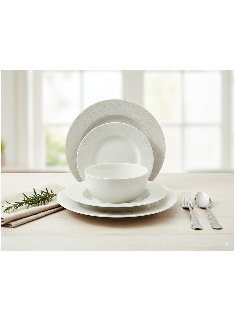 تراست طقم عشاء من البورسلين مكوّن من 32 قطعة باللون الأبيض؛ 8 قطع أطباق عشاء مقاس 27 سم، 8 قطع أطباق شوربة مقاس 22 سم، 8 قطع أطباق جانبية مقاس 20.5 سم، 8 قطع سلطانية مقاس 14 سم. - Image 4