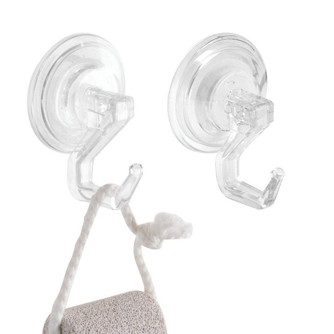 POWER LOCK BATHROOM SUCTION CUP HOOKS FOR LOOFAH TOWELS SPONGES AND MORE SET OF 2 CLEAR