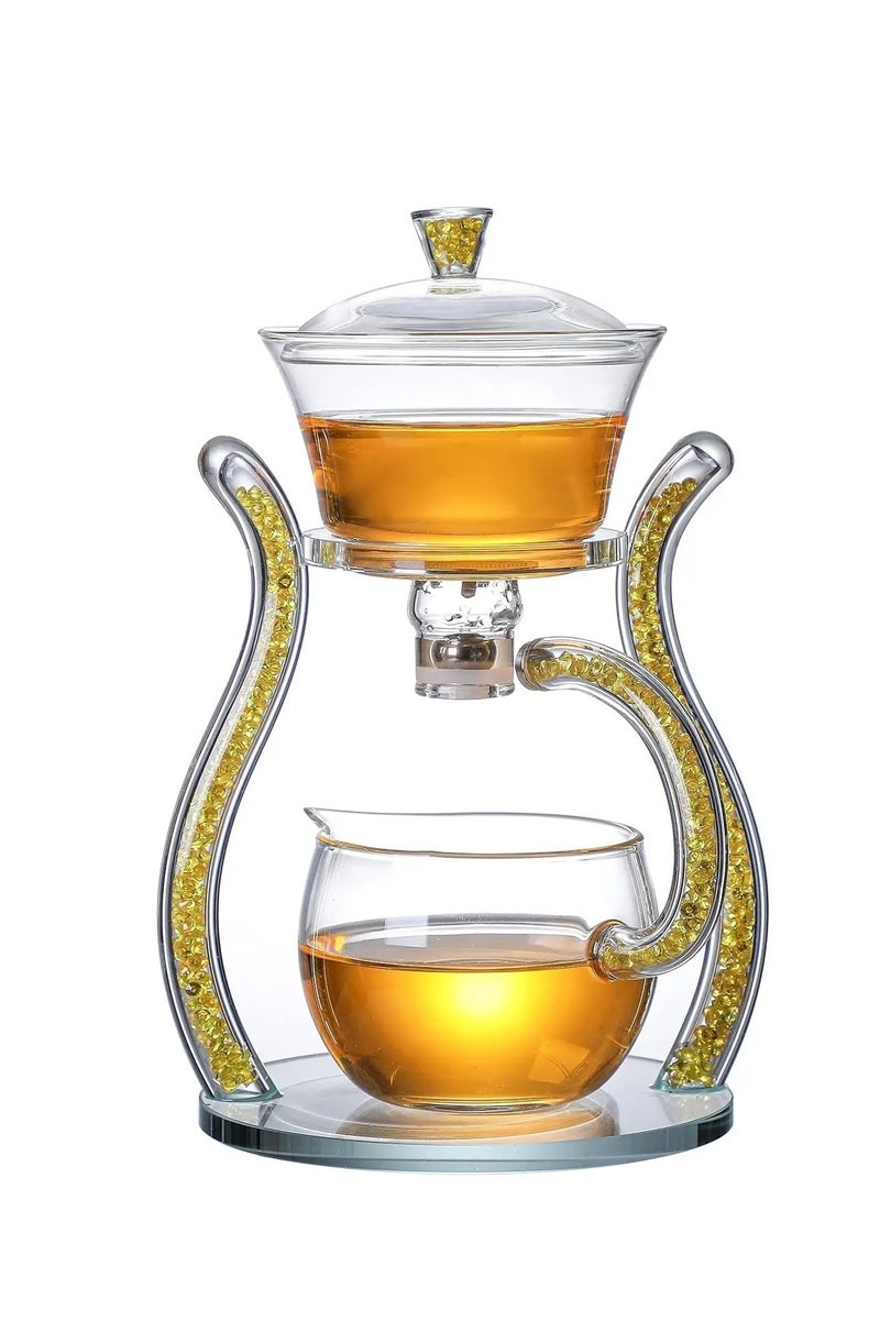 Yellow Diamond Glass Teapot Set Automatic Magnetic Kung Fu Teapot - Image 1