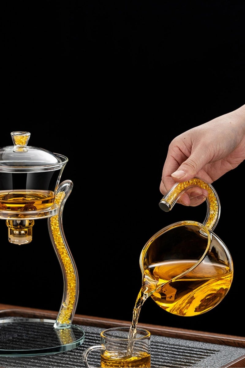 Yellow Diamond Glass Teapot Set Automatic Magnetic Kung Fu Teapot - Image 5
