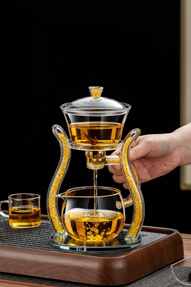 Yellow Diamond Glass Teapot Set Automatic Magnetic Kung Fu Teapot - Image 4