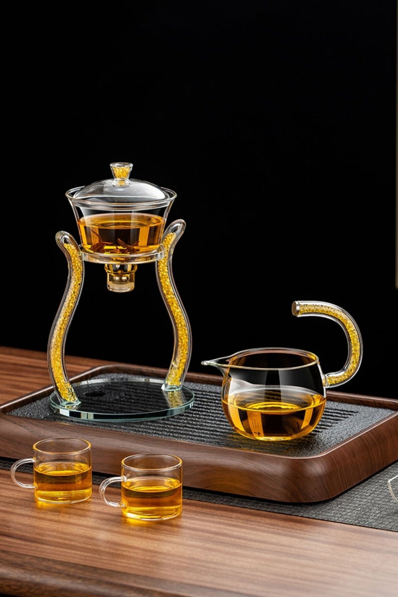 Yellow Diamond Glass Teapot Set Automatic Magnetic Kung Fu Teapot - Image 3