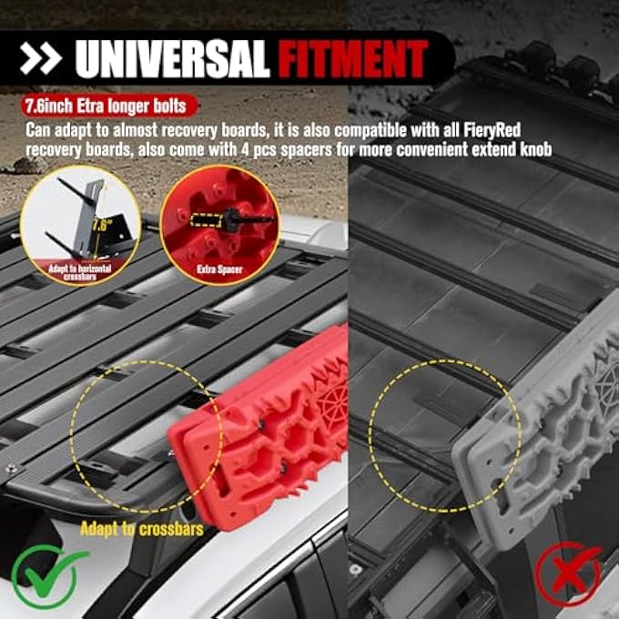 rayihni FieryRed Recovery Track Board Mounting Kit, Universal Traction Boards Mount Bracket, Side Mount for Roof Platform Rack with Lock for Overland Vehicle Roof Platform - Image 3