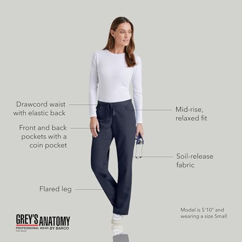 Barco Grey’s Anatomy by BARCO Classic Riley Scrub Pant for Women – Steel, 5-Pocket Mid-Rise Flared Leg Bottoms with Natural Stretch, Soil Release Fabric, and Super-Soft Finish – Small, Petite Fit - Image 4