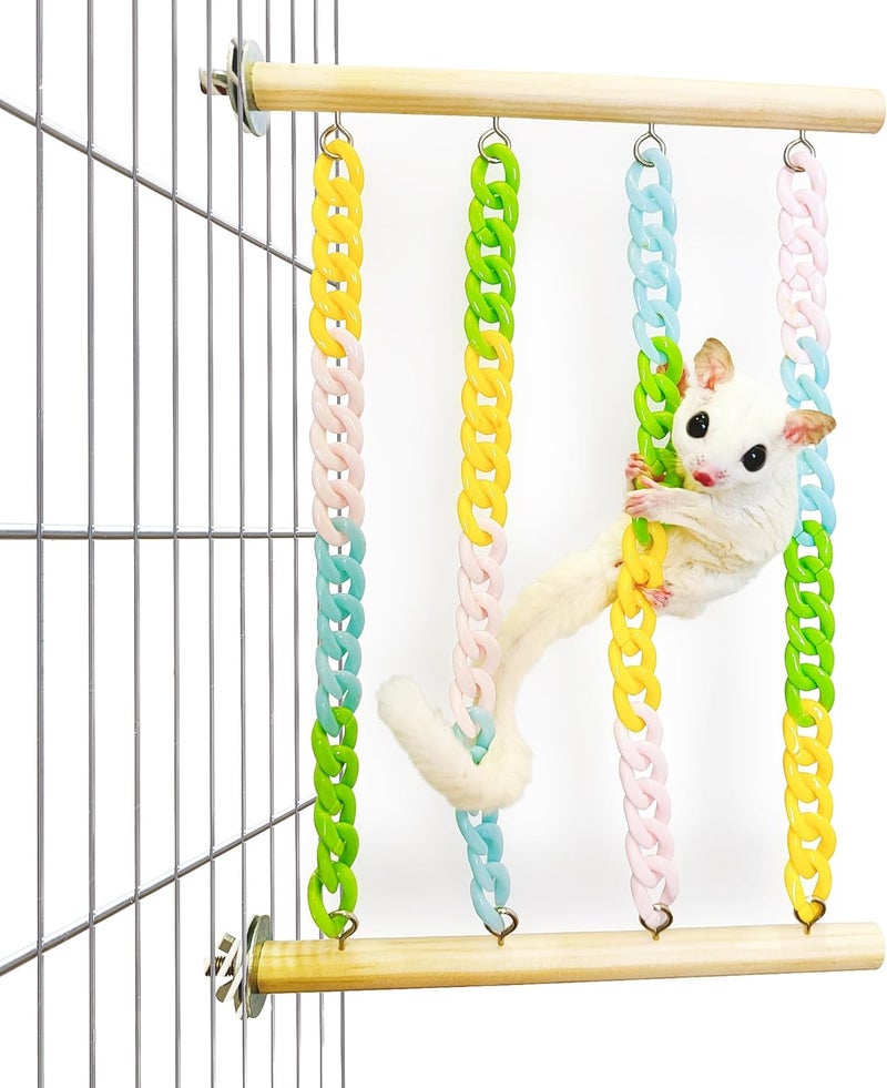 Jevnd Sugar Glider Climbing Toys Natural Wood with Sturdy Colorful Chains Hanging Toys Sugar Glider Cage Accessories WobbleFree Rat Enrichment Toys for Small Animals and Parrots 1pc - Image 2