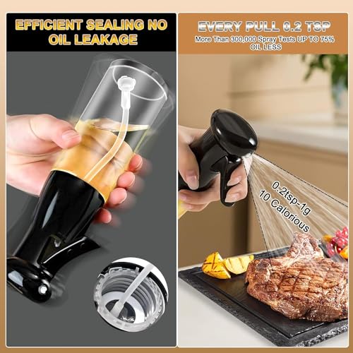 ZEVON Olive Oil Sprayer for Cooking, 200ml Glass Oil Dispenser Bottle Spray Mister, Salad,Baking,Grilling, Frying (Black, Pack of 1) - Image 4