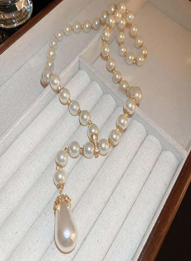 Chargances Dainty Long Pearl Lariat Necklaces 1920s White Flapper Beads Y Choker Wedding Costume Jewelry Necklace for Women Brides - Image 4