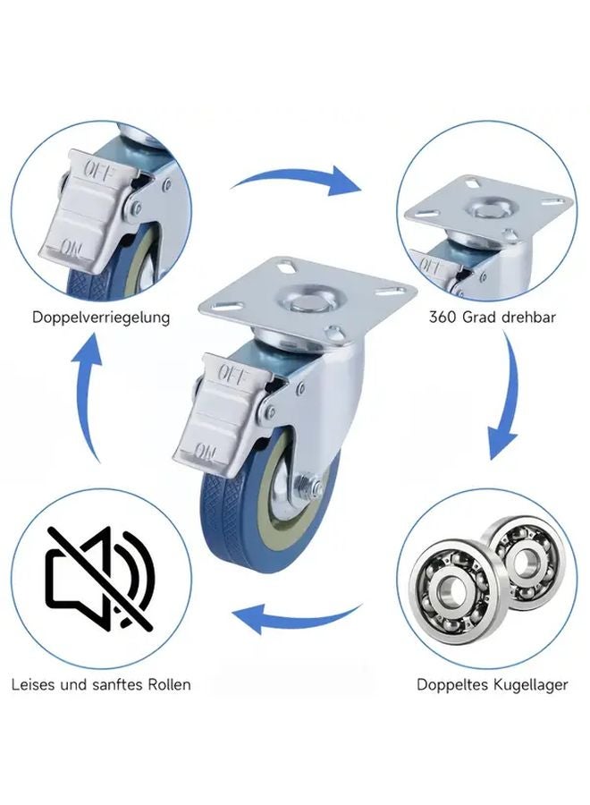4pcs Heavy Duty 2 Inch Rotating Casters 360 Swivel 2 Brake 2 Directional 440lb Load Capacity - Image 3