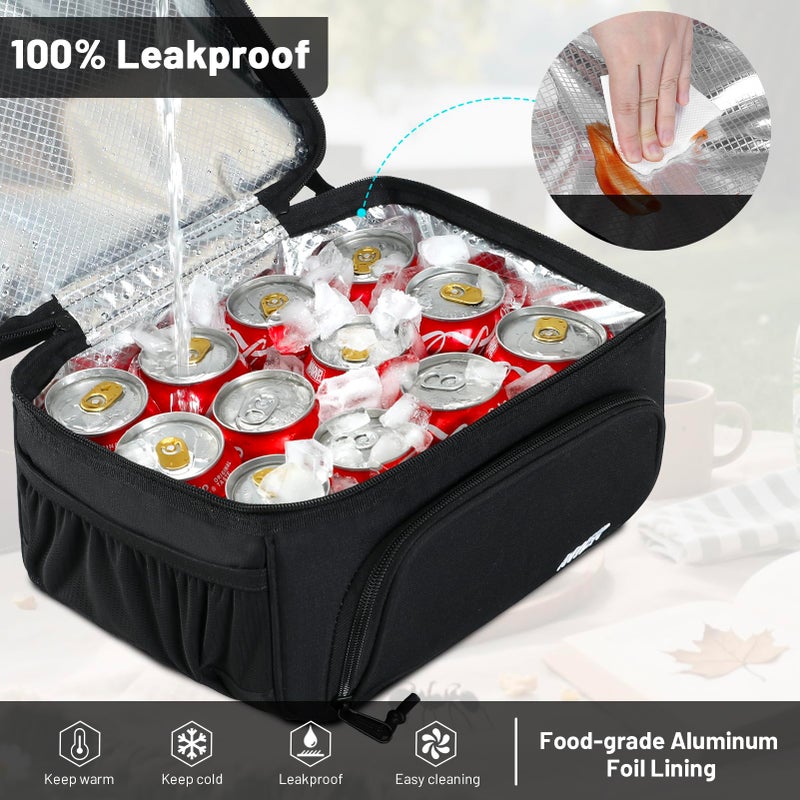 MIER Dual Compartment Lunch Bag Tote with Shoulder Strap for Men and Women Insulated Leakproof Cooler Bag, Dark Grey - Image 5