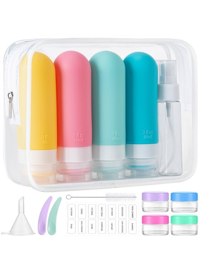 Kueh 16 Pack Travel Bottles Set - TSA Approved Leak Proof Silicone Squeezable Containers for Toiletries, Conditioner, Shampoo, Lotion & Body Wash Accessories