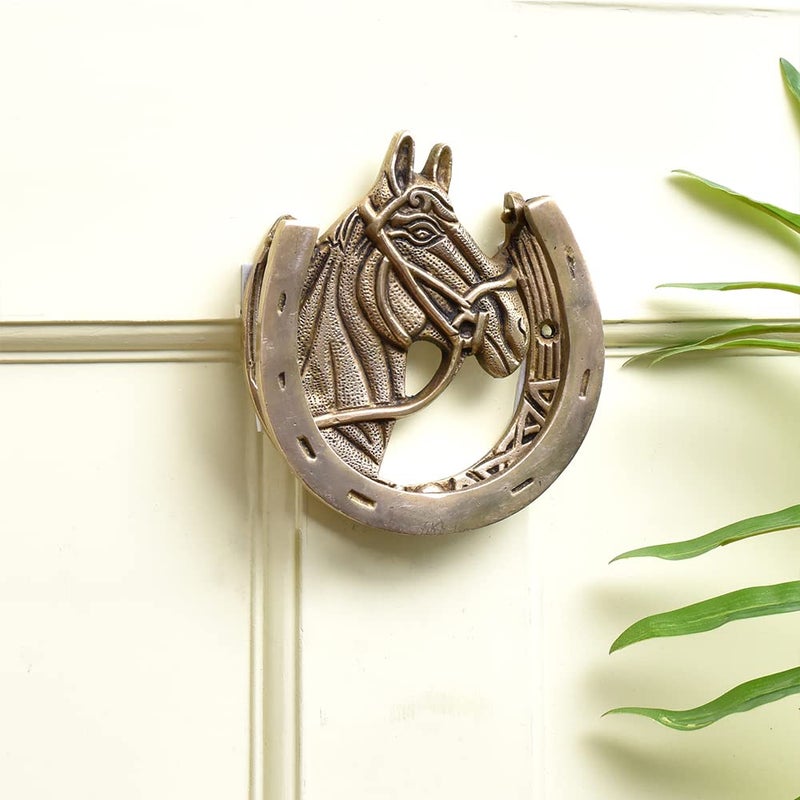 Indian-Shelf IndianShelf Horse Shoe Brass Door Knocker Georgious Door Decoration Gold Home Entrance Decor Items for Wall 127 Cm  - Image 1