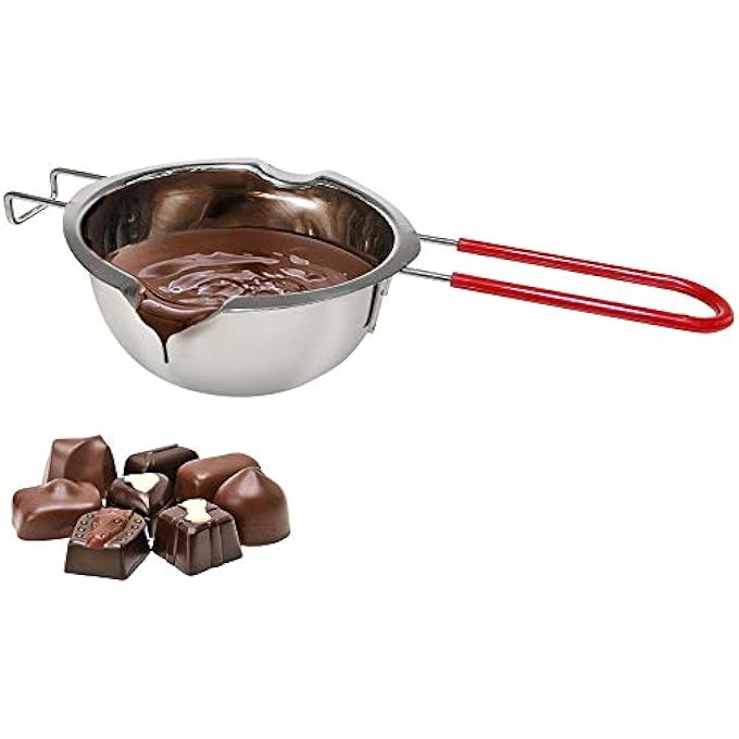 ريحني بوتقة انصهار الشوكولاتة 12 أونصة 400 مل 188 معصبية مزدوجة من الفولاذ المقاوم للصدأ وملعقة مقبض مقاوم للحرارة قاع مسطح الزبدة جبن الشوكولاتة والكراميل وصابون الشموع يذوب الشمع - Image 1