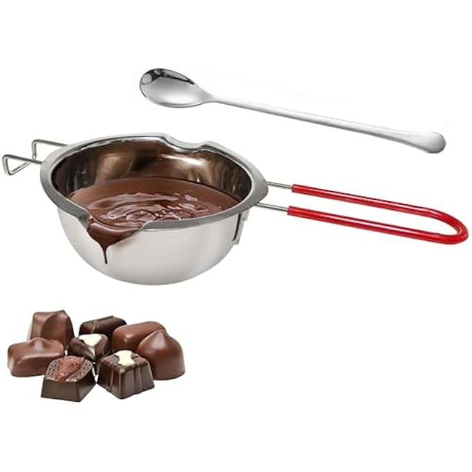 ريحني بوتقة انصهار الشوكولاتة 12 أونصة 400 مل 188 معصبية مزدوجة من الفولاذ المقاوم للصدأ وملعقة مقبض مقاوم للحرارة قاع مسطح الزبدة جبن الشوكولاتة والكراميل وصابون الشموع يذوب الشمع - Image 5
