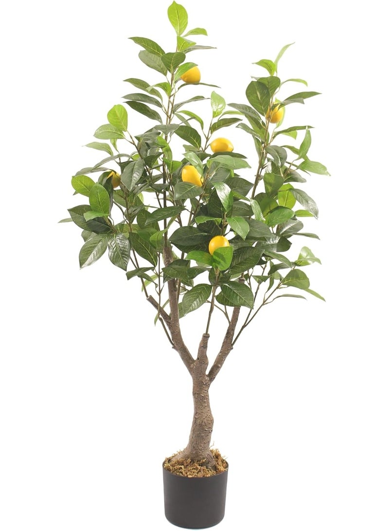 Marcolo Artificial Lemon Tree in Black Pot, Faux Potted Plant with Yellow Lemons, Green Leaves, Indoor Decor (110cm) - Image 1