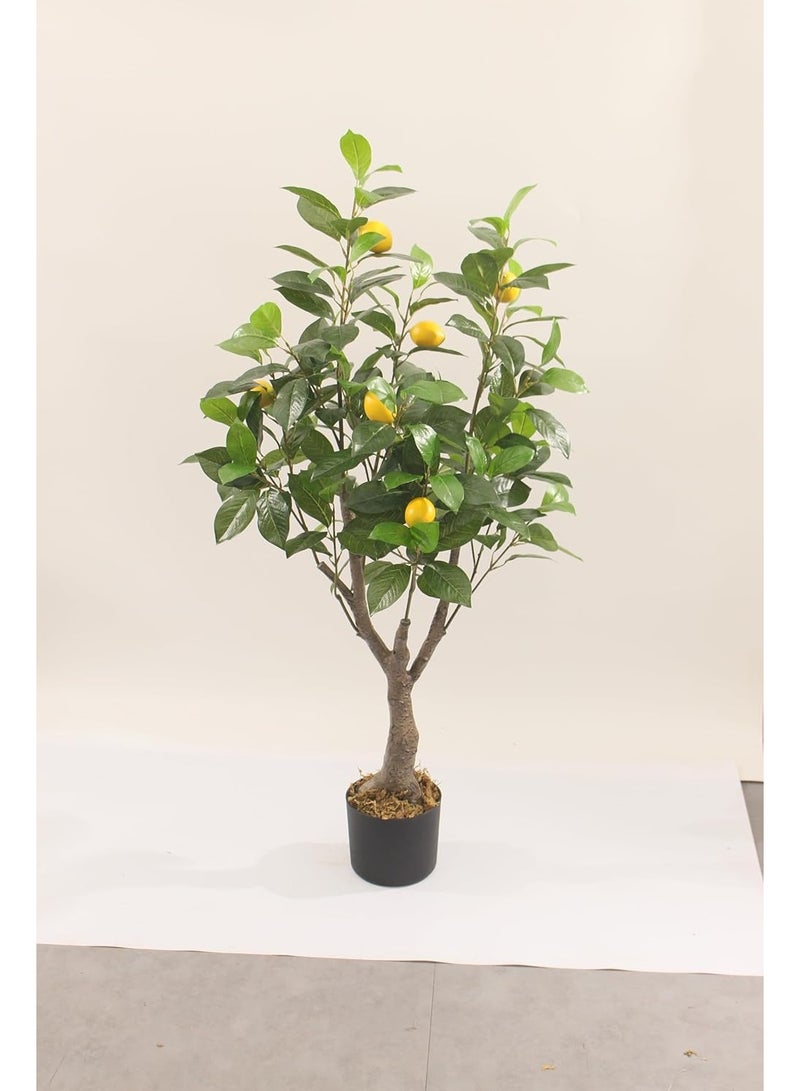 Marcolo Artificial Lemon Tree in Black Pot, Faux Potted Plant with Yellow Lemons, Green Leaves, Indoor Decor (110cm) - Image 2
