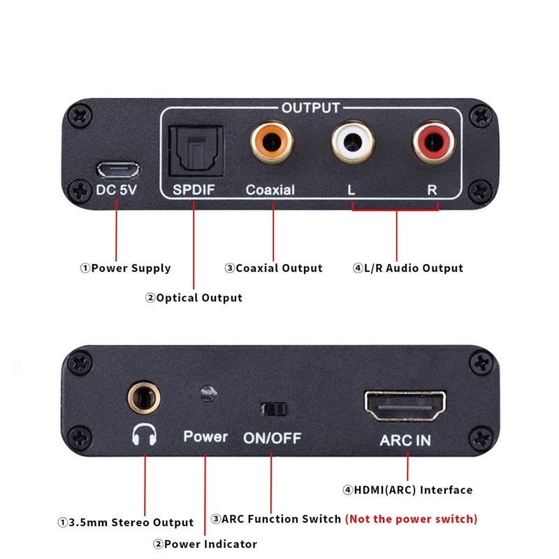 AMANKA 192KHz HDMI ARC Audio Extractor with Digital Optical TOSLINK SPDIF Coaxial, HDMI ARC to RCA Audio Converter Analog 3.5mm L/R Stereo, Audio Splitter for HDTV Soundbar Amplifier - Image 4