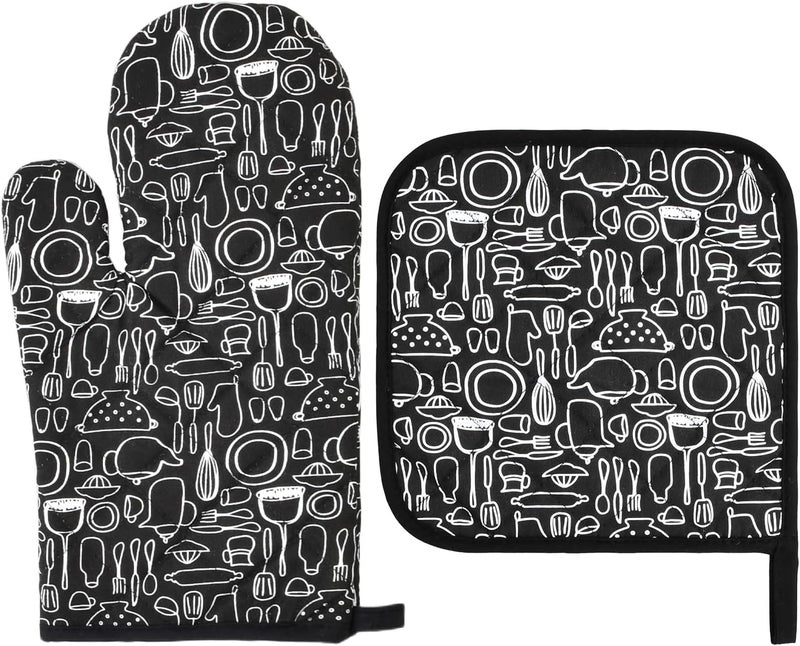 Heat Resistant Oven Mitt and Pot Holder Set - Black - Image 1