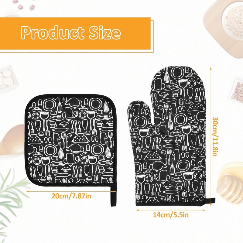 Heat Resistant Oven Mitt and Pot Holder Set - Black - Image 2