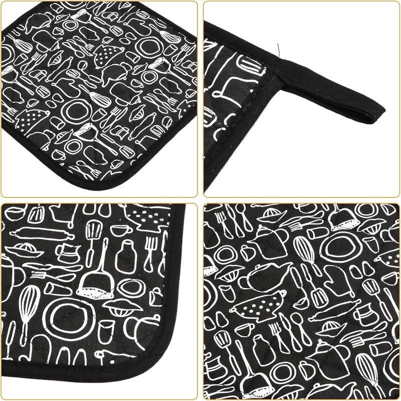 Heat Resistant Oven Mitt and Pot Holder Set - Black - Image 3