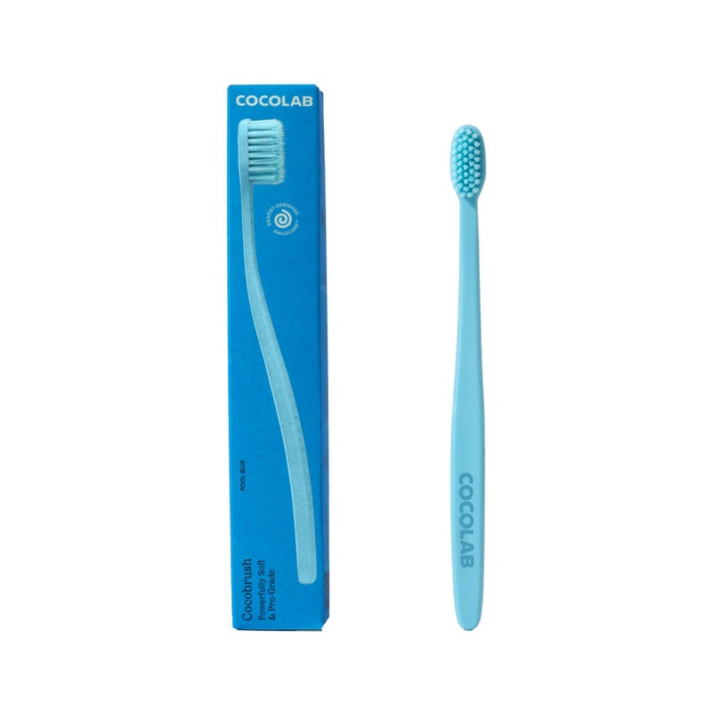 Cocolab Cocobrush Ultra Soft Toothbrush, Compact Head Bristles for Teeth Cleaning, Sensitive Gums Oral Care, Manual Toothbrush for Adults and Kids, Pool Blue - Image 1