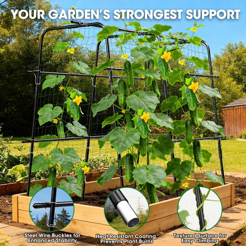 MQUPIN Cucumber Trellis for Raised Bed and Garden, 47" H x 47" W U-Shaped Metal Garden Trellis for Climbing Plants with Nylon Netting, Vegetable Support Frame - Image 3