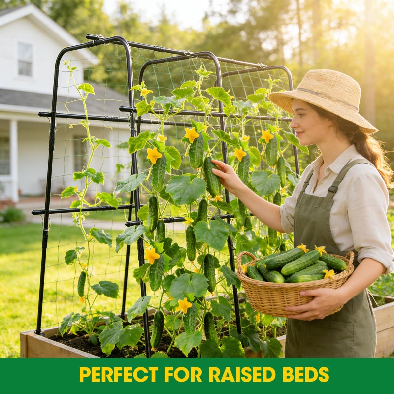 MQUPIN Cucumber Trellis for Raised Bed and Garden, 47" H x 47" W U-Shaped Metal Garden Trellis for Climbing Plants with Nylon Netting, Vegetable Support Frame - Image 4