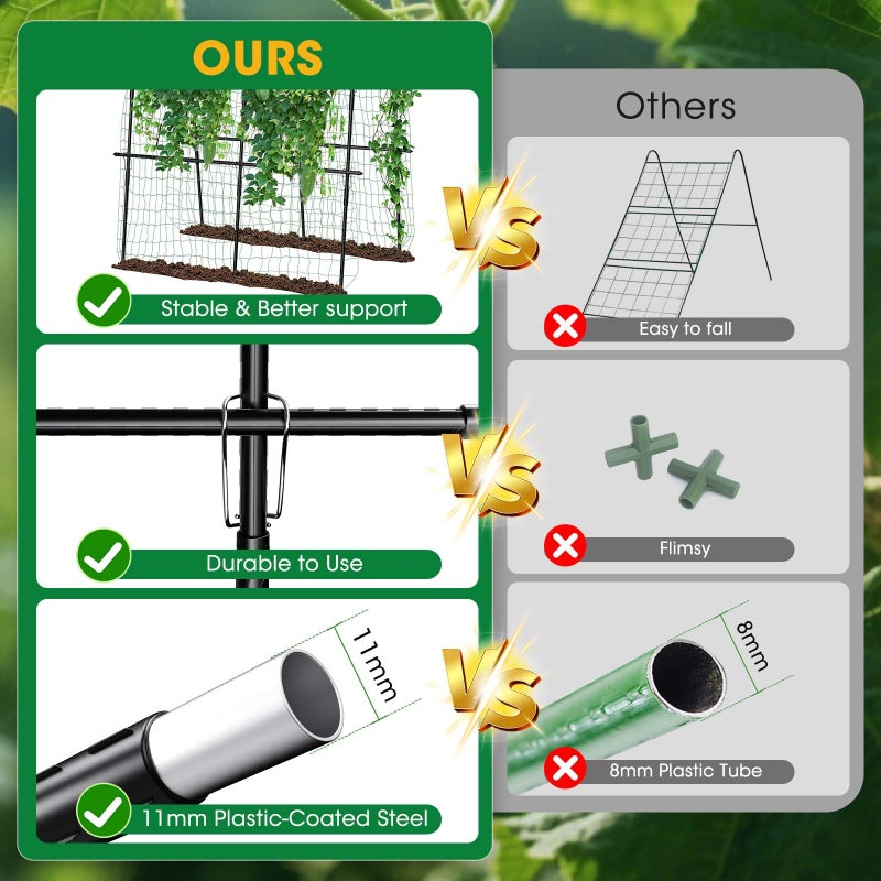 MQUPIN Cucumber Trellis for Raised Bed and Garden, 47" H x 47" W U-Shaped Metal Garden Trellis for Climbing Plants with Nylon Netting, Vegetable Support Frame - Image 5