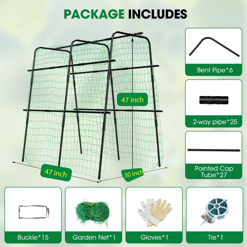 MQUPIN Cucumber Trellis for Raised Bed and Garden, 47" H x 47" W U-Shaped Metal Garden Trellis for Climbing Plants with Nylon Netting, Vegetable Support Frame - Image 2