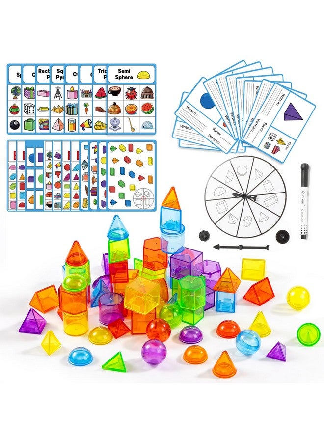 Odoorgames 60 Pcs 3D Shapes for Teaching - Light Table Manipulatives - Geometric Shapes for Classroom - Image 1