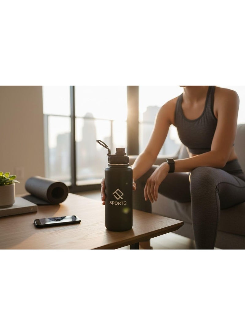SportQ Thermal Water Bottle 1000ml SUS304 Stainless Steel – 6 Hours Hot & 12 Hours Cold Insulated – Leak Proof with Strong Handle – Suitable for Gym, Trips, School - Image 3