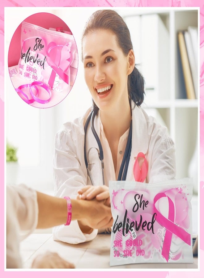 Cholemy 200 Pcs Breast Cancer Awareness Gifts Breast Cancer Awareness Silicone Bracelets Pink Ribbon Inspiring Stickers Pink Ribbon Makeup Bags for Women Survivor Charity Party Favors Supplies - Image 5