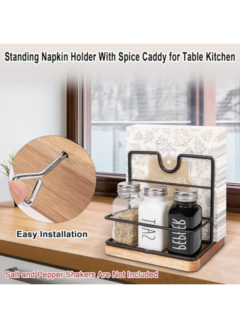 SYOSI Napkin Holder, Modern Metal Napkin Storage Dispenser for Table or Kitchen Countertop, Stylish Design with Wooden Base for Easy Napkin Organization (Middle Wooden, Black) - Image 5
