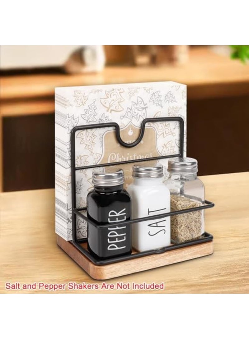 SYOSI Napkin Holder, Modern Metal Napkin Storage Dispenser for Table or Kitchen Countertop, Stylish Design with Wooden Base for Easy Napkin Organization (Middle Wooden, Black) - Image 3