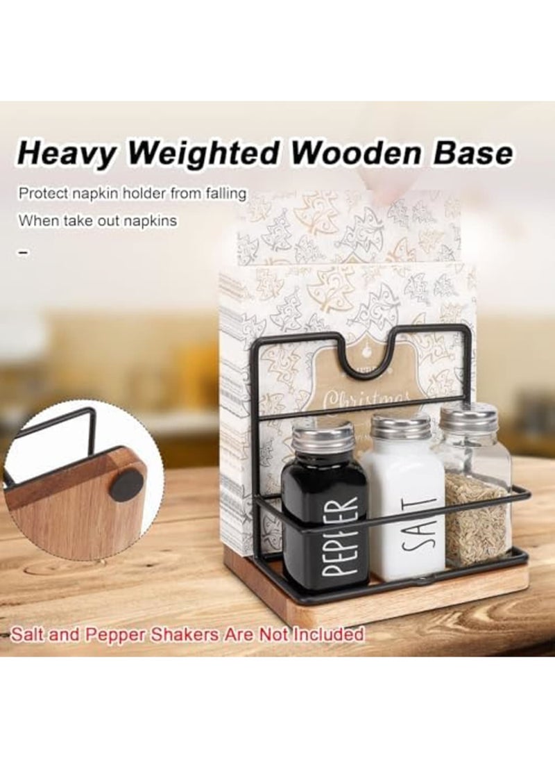 SYOSI Napkin Holder, Modern Metal Napkin Storage Dispenser for Table or Kitchen Countertop, Stylish Design with Wooden Base for Easy Napkin Organization (Middle Wooden, Black) - Image 4