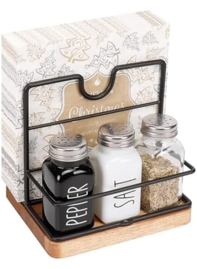 SYOSI Napkin Holder, Modern Metal Napkin Storage Dispenser for Table or Kitchen Countertop, Stylish Design with Wooden Base for Easy Napkin Organization (Middle Wooden, Black) - Image 1