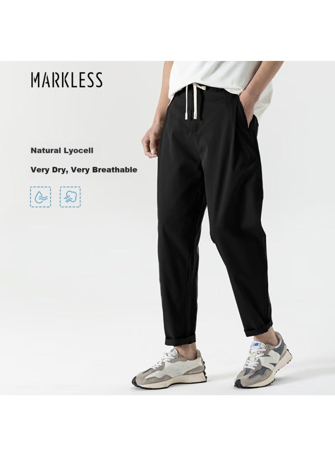 Markless Men's Spring Summer Casual Pants Smooth Breathable Tencel Versatile Comfortable Loose Fit Trousers 4812 Black 30 - Image 1