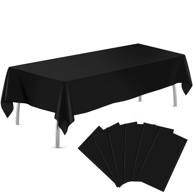 tujol Black 6 Pack Plastic Table Cloth 54 x 108 Disposable Tablecloths Rectangle Table Cover Plastic Tablecloths for Parties