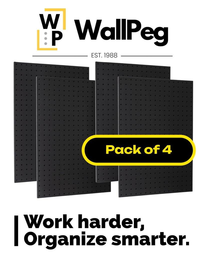 WallPeg Pegboard Kit - 4 Each 24"x16" Peg Board Panels - Made in USA - Mounted Size is 64" x 24" Pegboards Wall Organizer for Walls Home, Garage Tool Storage, Office Organization, Kitchen, Craft Room - Image 2