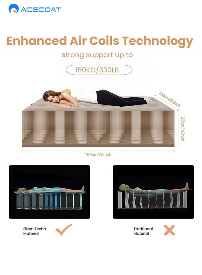 ACECOAT Single Air Bed , Inflatable Bed With With A Built-In Air Pump, Integrated Pillow And Storage Bag, 2 Minutes Self-Inflating/Quick Deflation Guest Air Mattress For Home Camping 190x100x25cm 150kg Max - Image 2